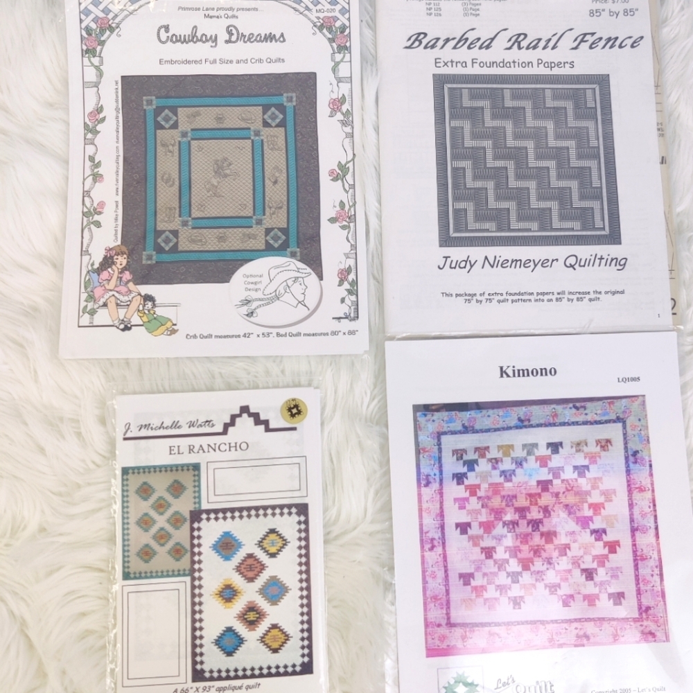 Quilt Pattern Set of 4 Cowboy Dreams, El Rancho, Barbed Rail Fence, Kimono
